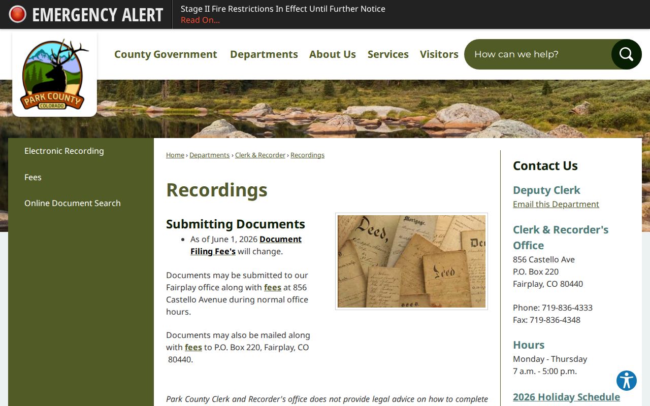 Park County Clerk of Court records comparison with recording instructions
