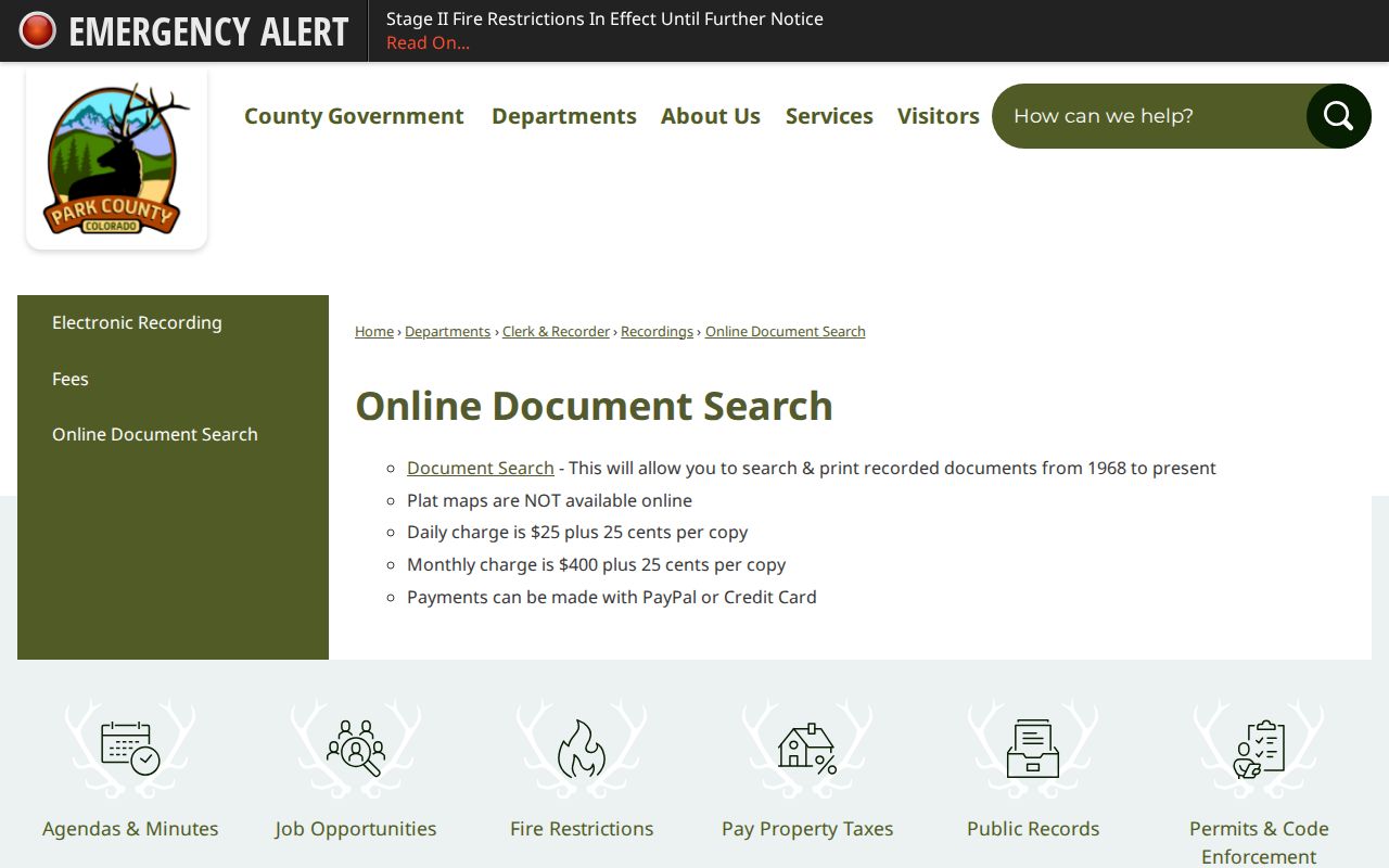 Park County Clerk of Court records distinction from online document search