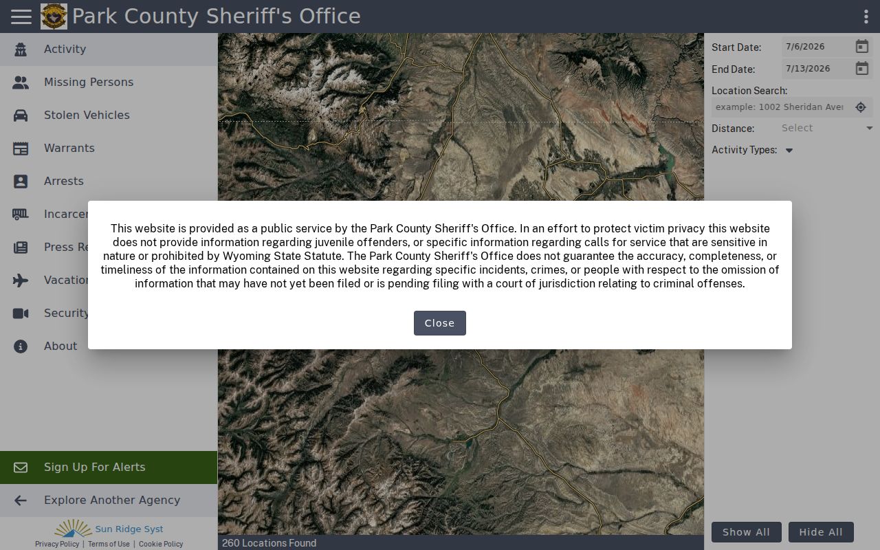 Park County arrest records Citizen RIMS portal