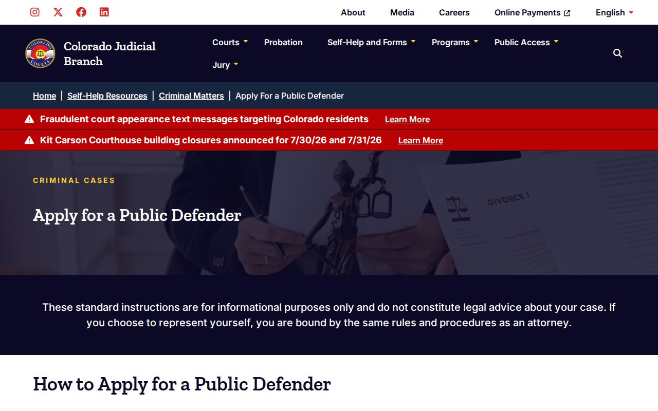 Park County criminal court records public defender application help