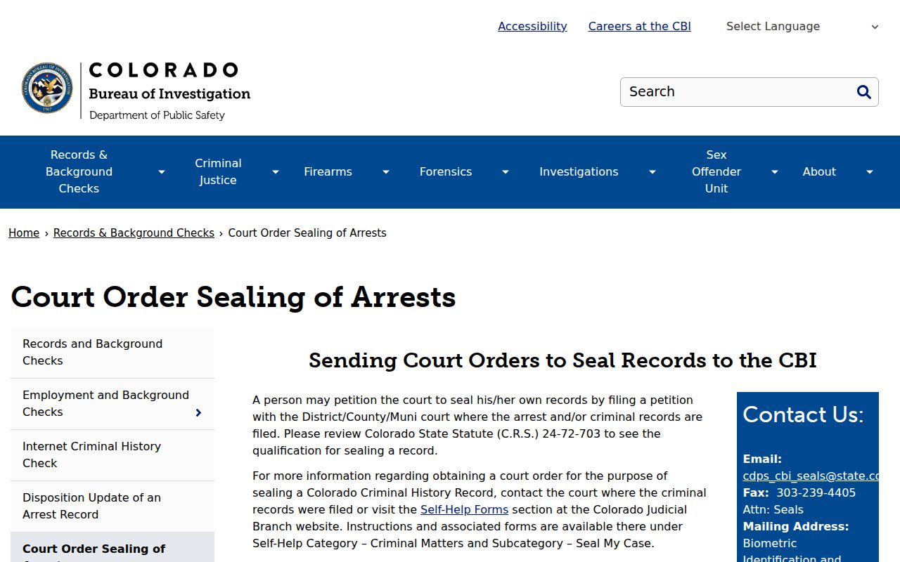 Park County criminal court records CBI sealing arrests