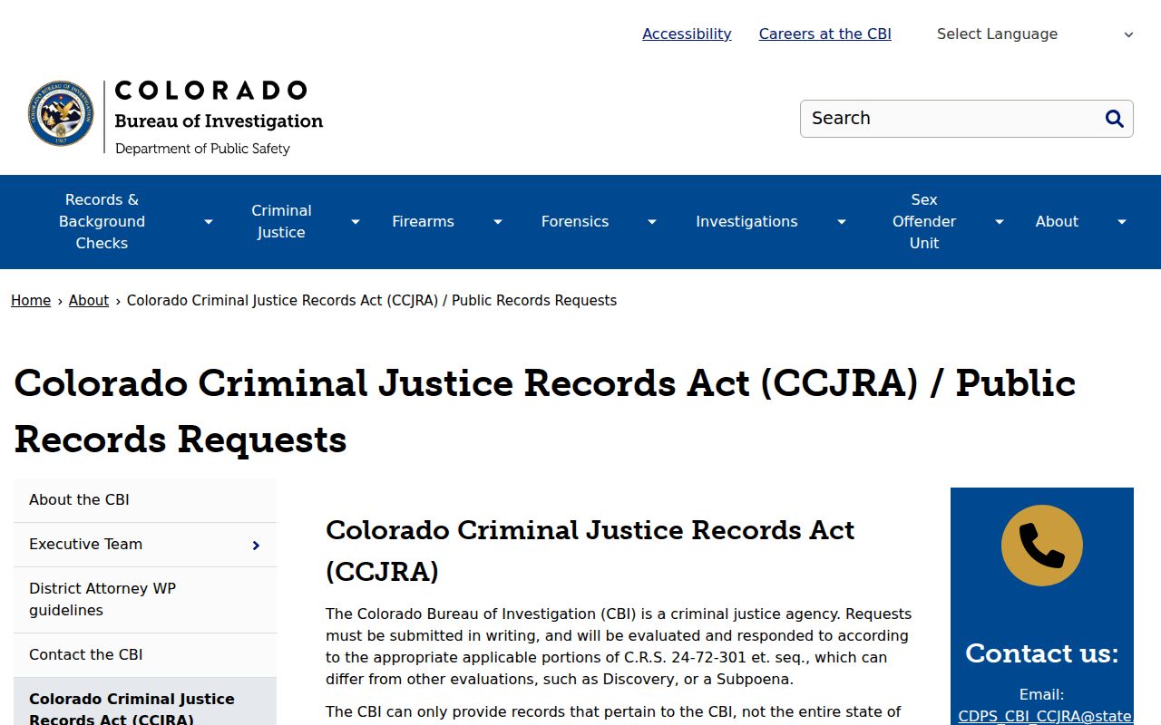 Park County criminal court records CBI CCJRA request source