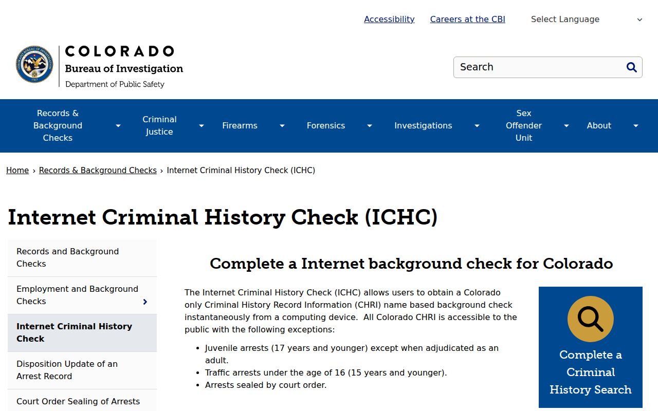Park County criminal court records CBI criminal history check system