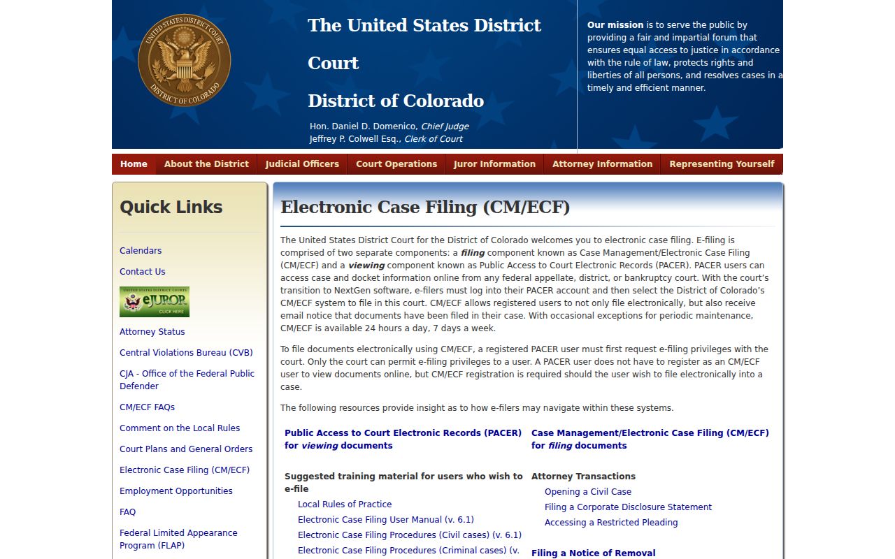 Park County District Court District of Colorado CM ECF information