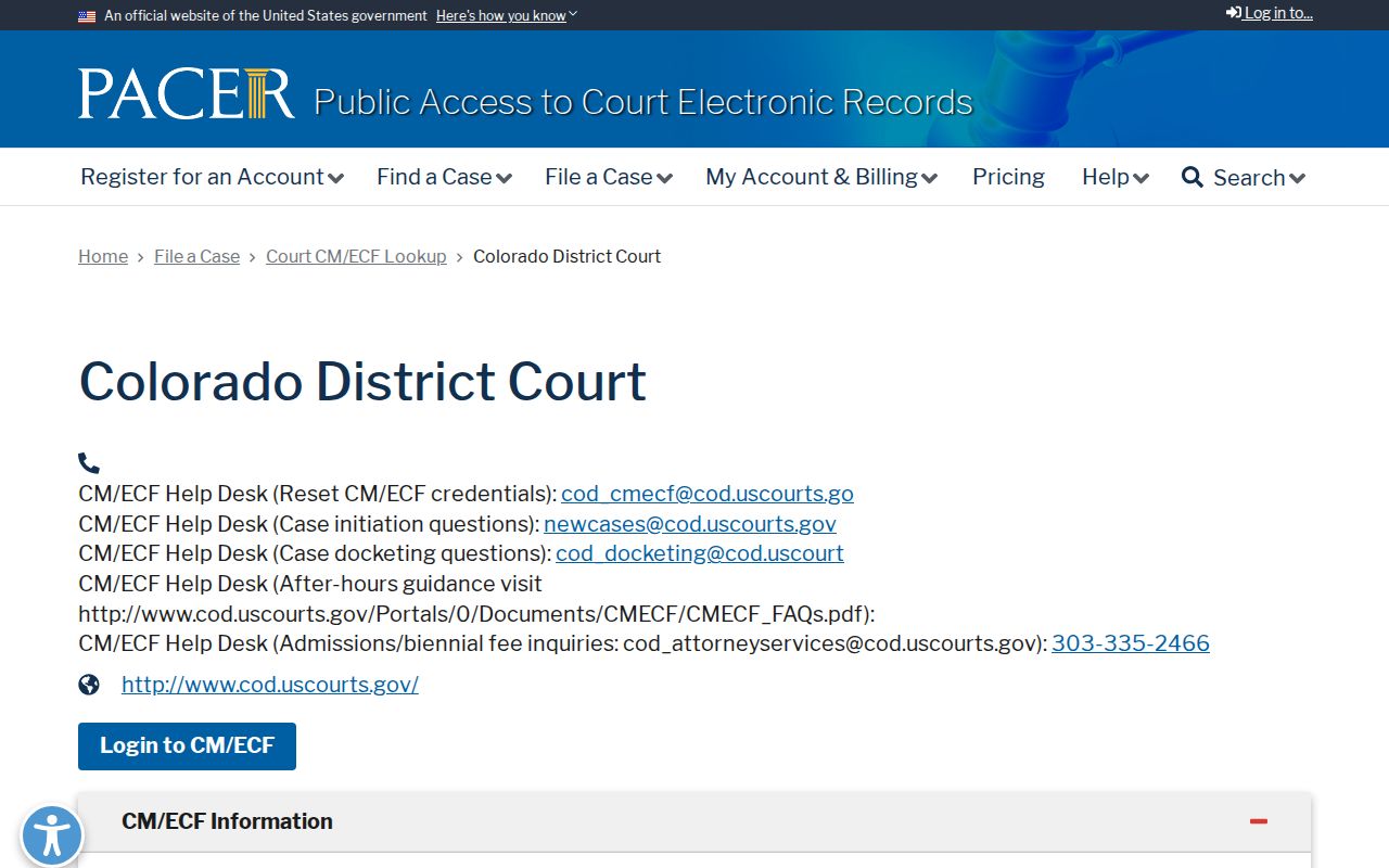 Park County District Court federal PACER District of Colorado lookup