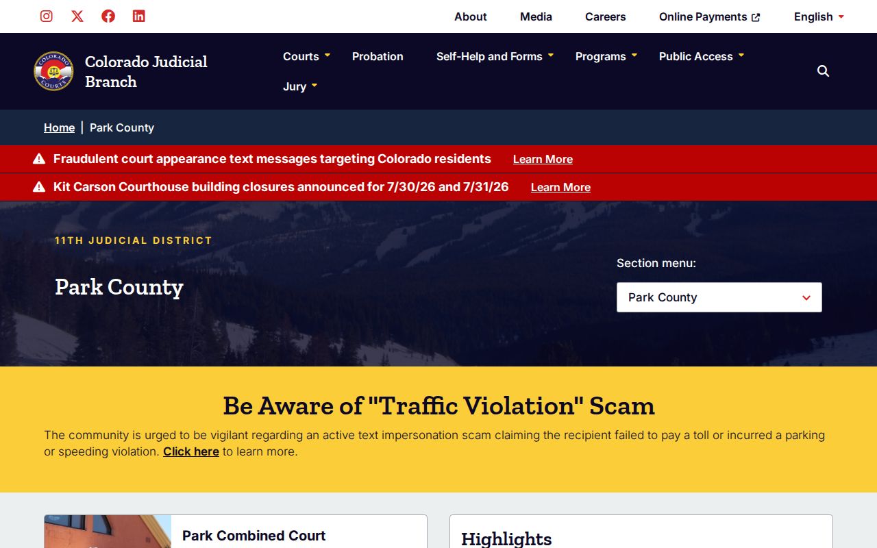 Park County court records Colorado Judicial Branch page
