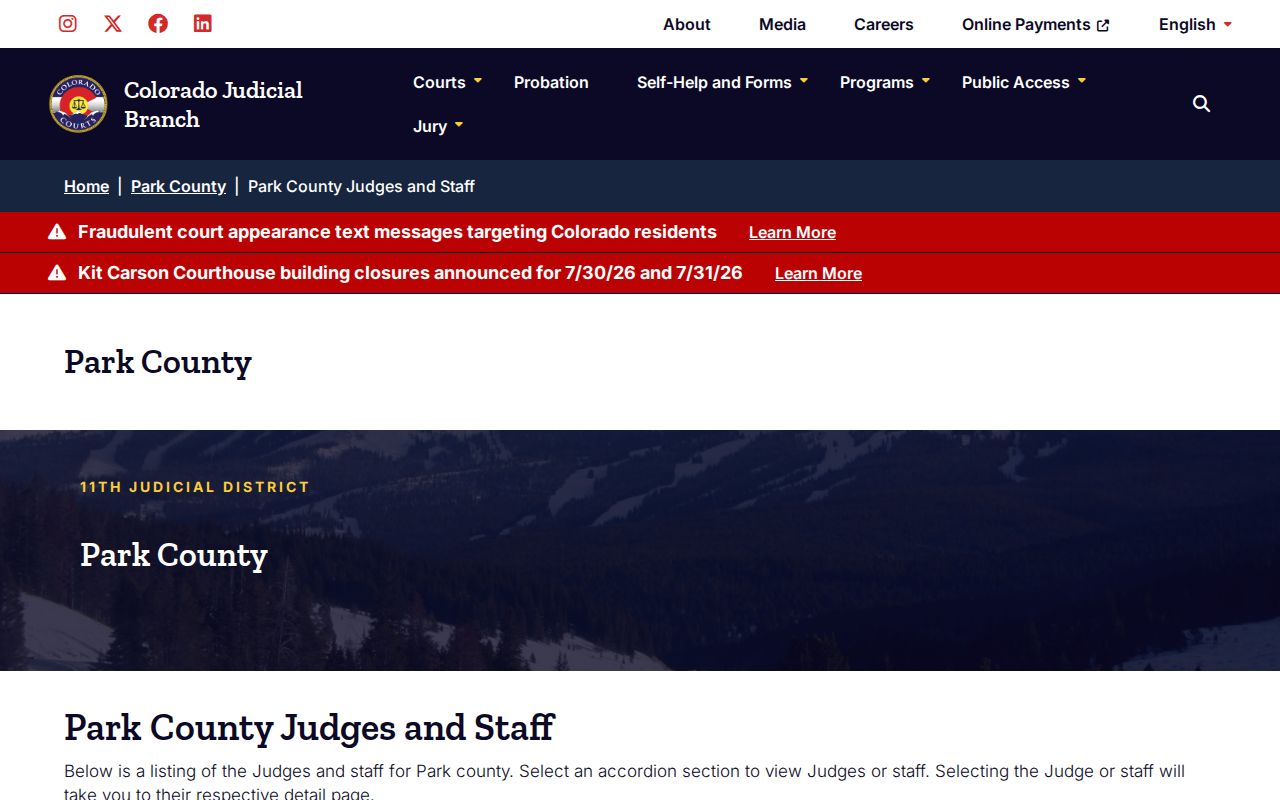 Park County court records judges and staff listing
