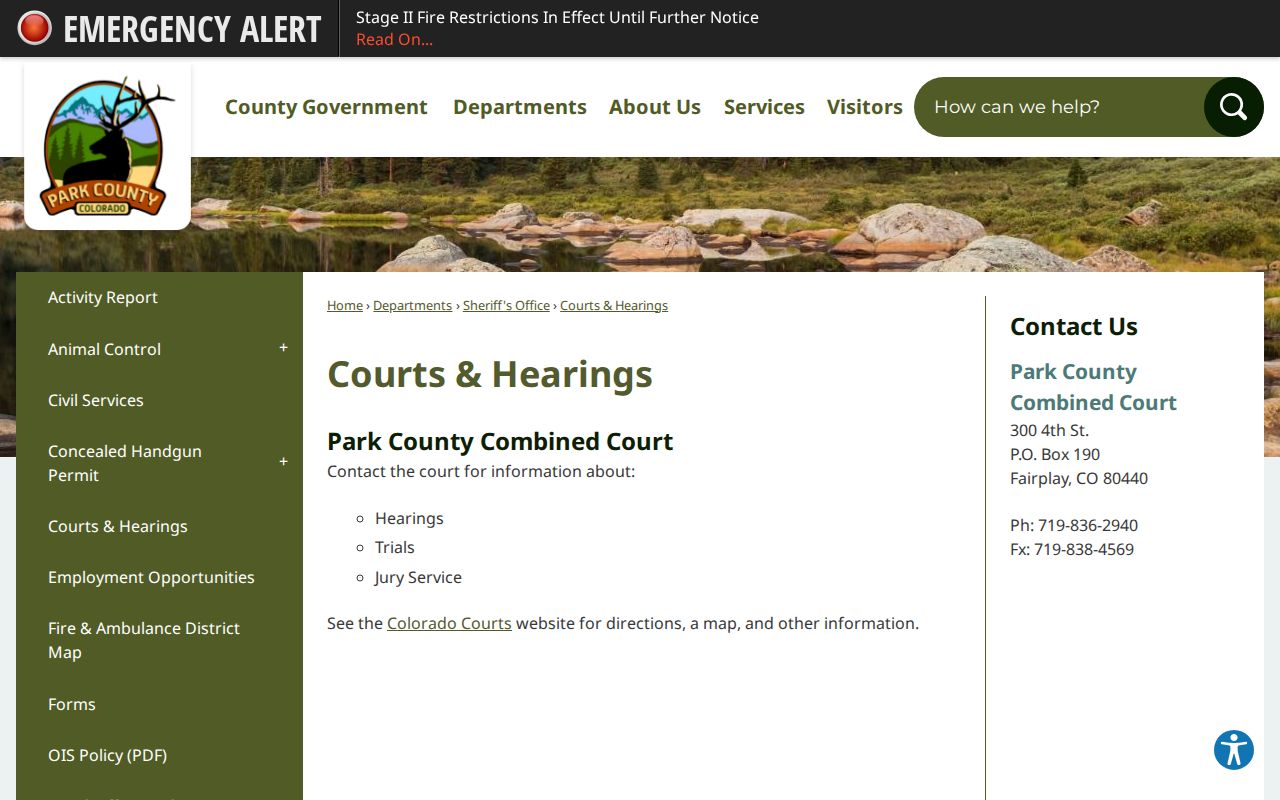 Park County court records Courts and Hearings page