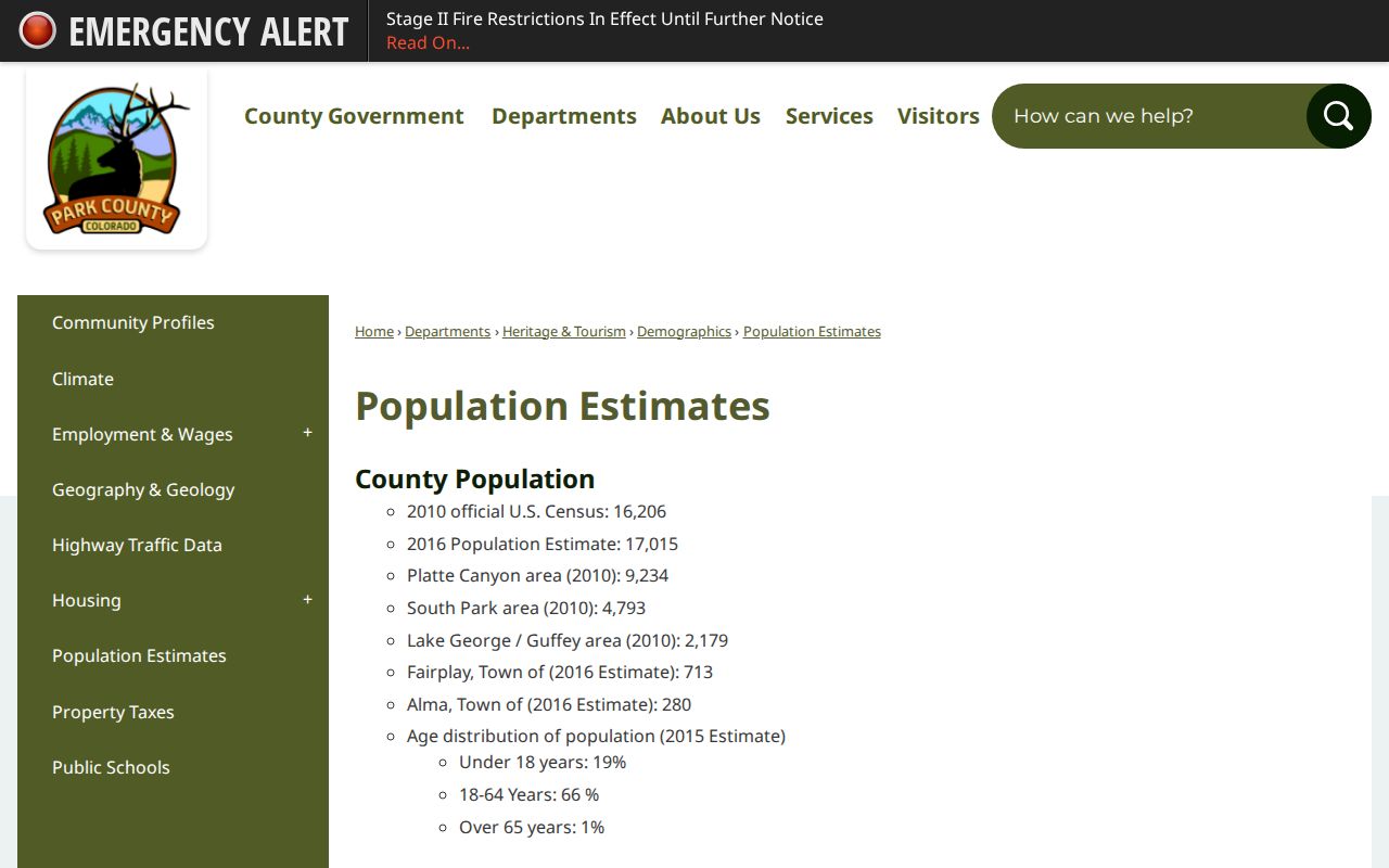 Park County court records population estimates page
