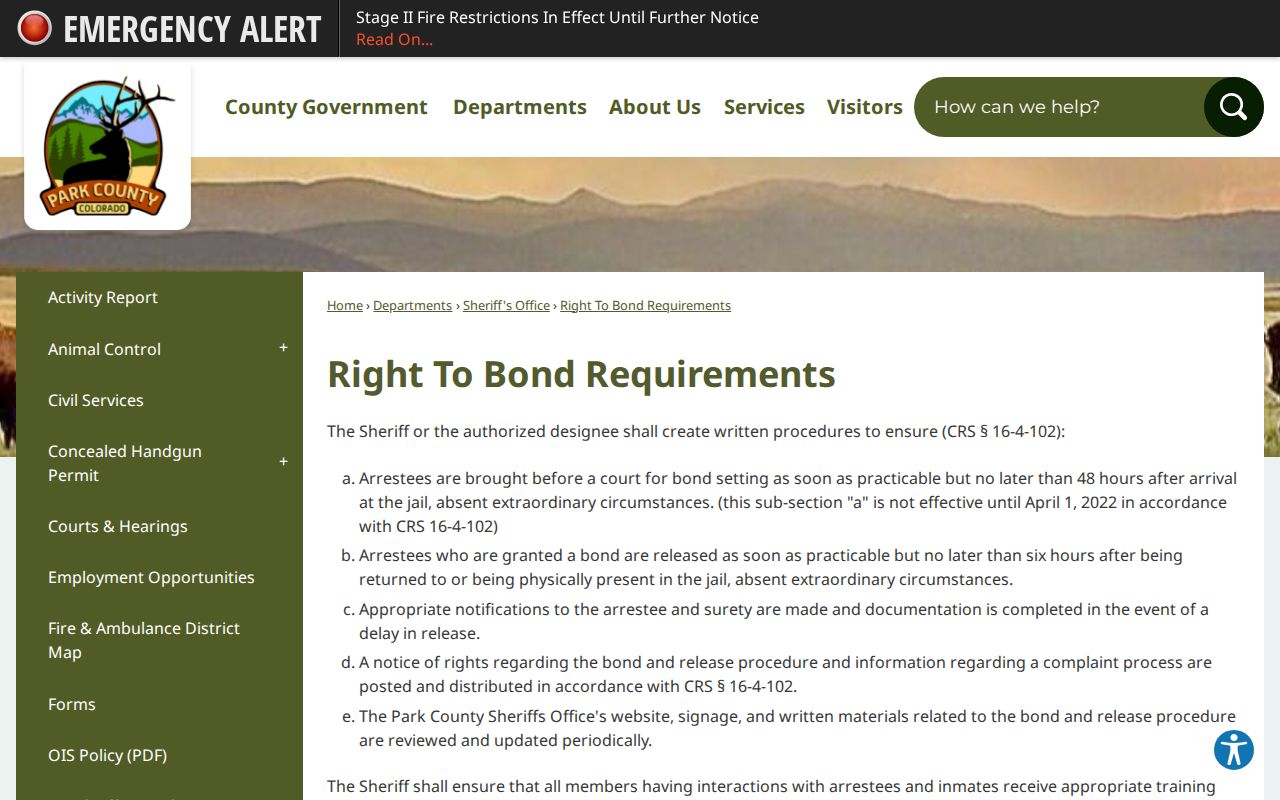 Park County inmate records right to bond requirements