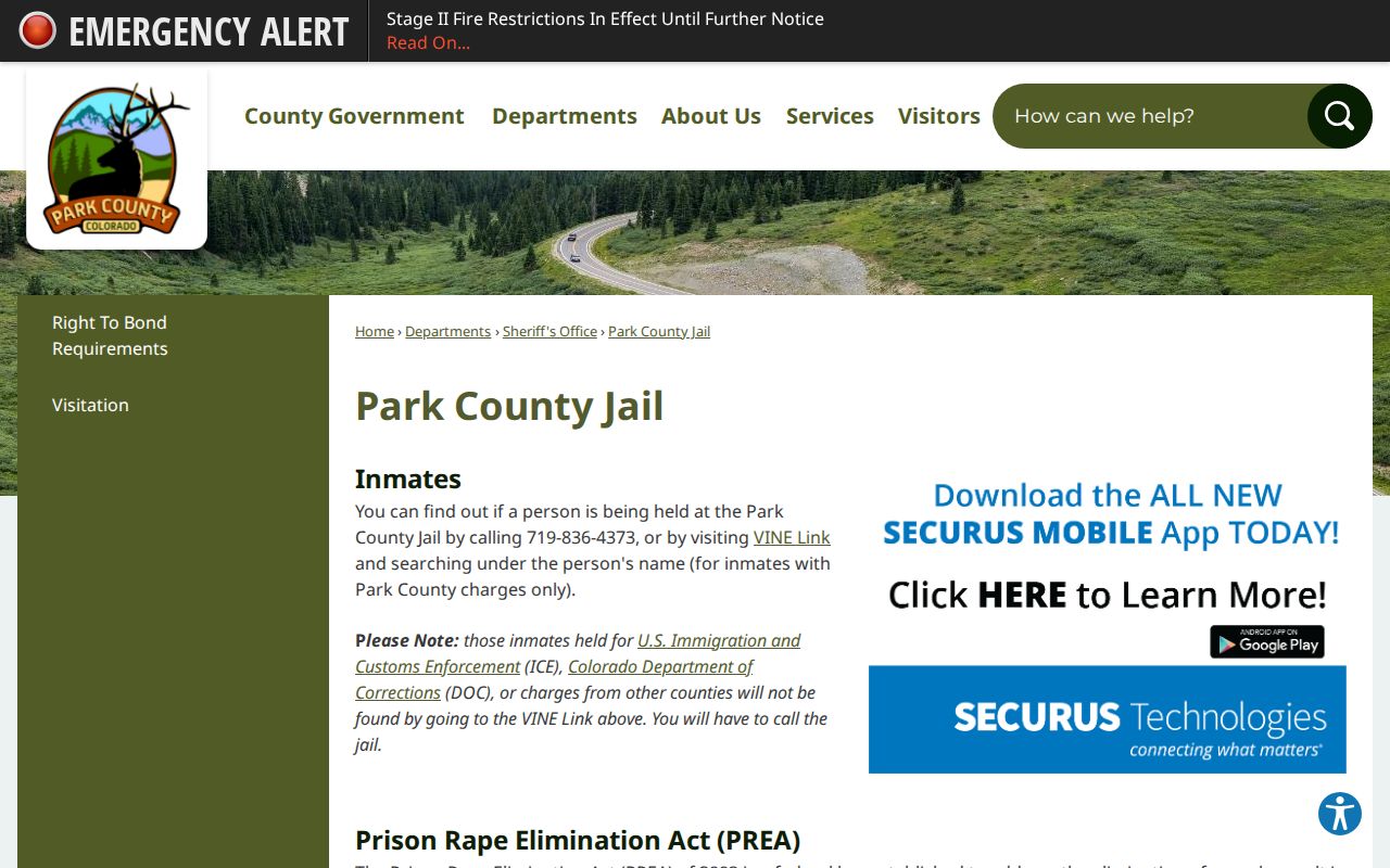 Park County inmate search jail information page