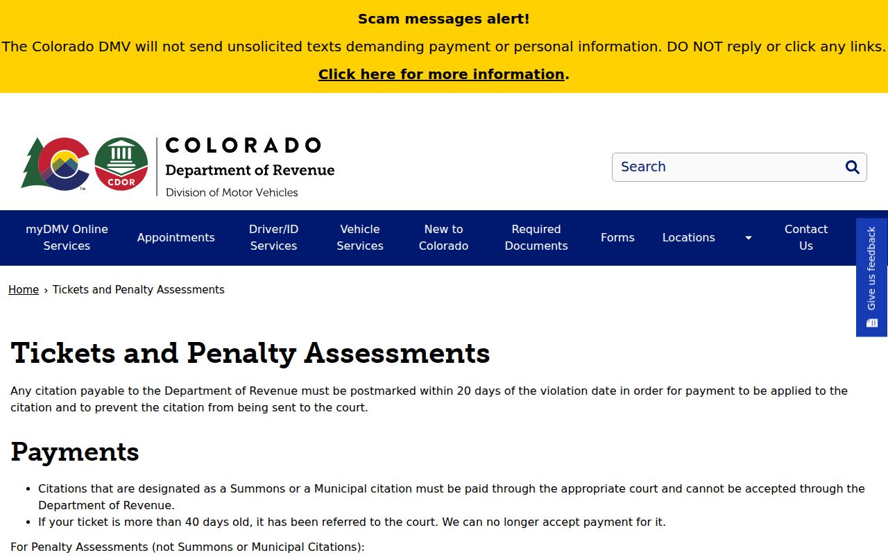 Park County traffic court records Colorado tickets and penalty assessments