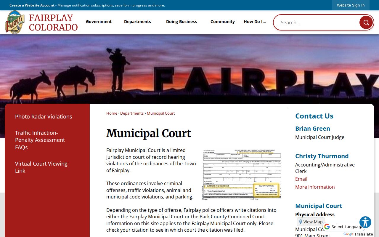 Park County traffic court records Fairplay Municipal Court