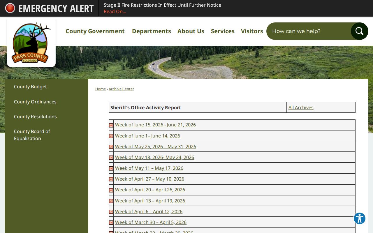 Park County warrant records sheriff activity report archive